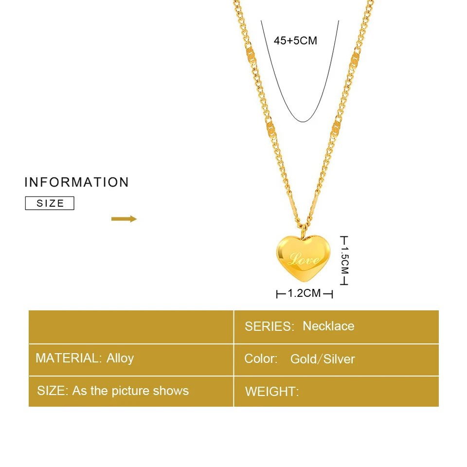 Fashion gold color necklace peach heart engraved love.