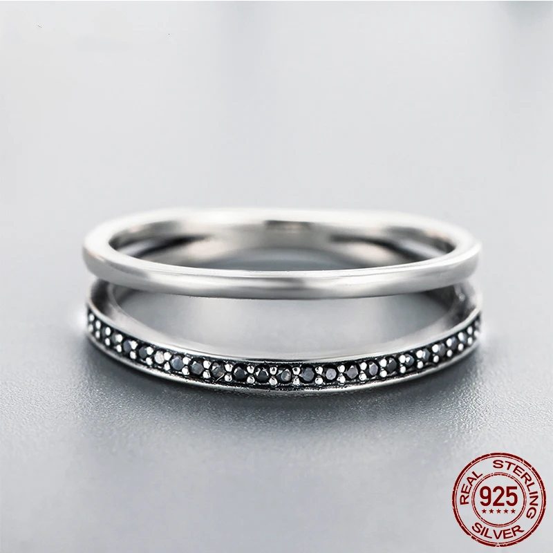 Genuine 925 sterling silver double circle stackable ring.