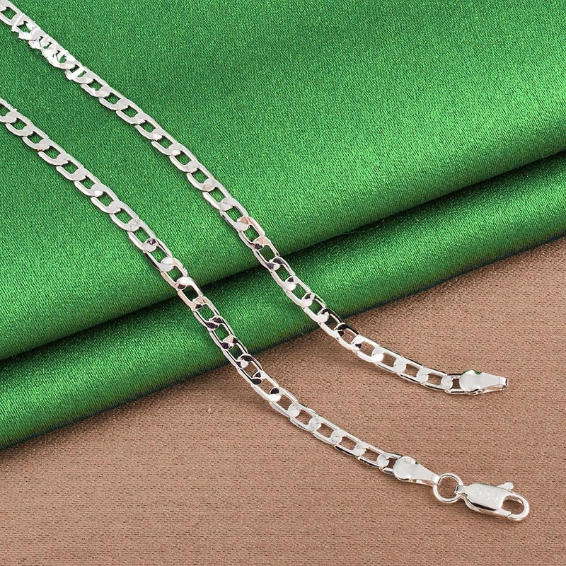 Genuine 925 Sterling Silver 4mm Sideways Cuban Necklace.