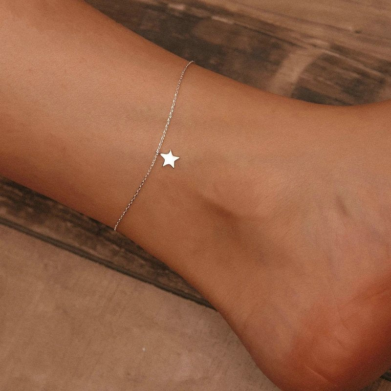 Genuine 925 Sterling Silver Anklet, Star Design, Luxury Jewelry, SCT009.