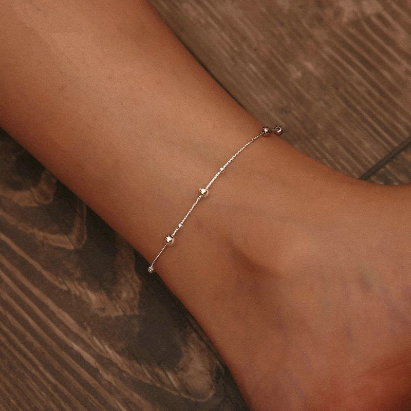 Minimalist Pure Sterling Silver Round Bead Anklet SCT 005.