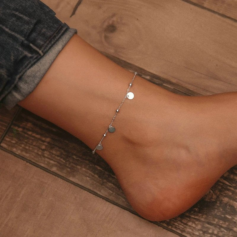 Pure 925 sterling silver anklet with minimalist geometric beads. SCT011.