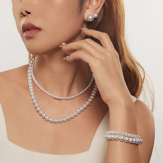 Shell Pearl Necklace and Bracelet. Luxurious Pure 925 Sterling Silver.