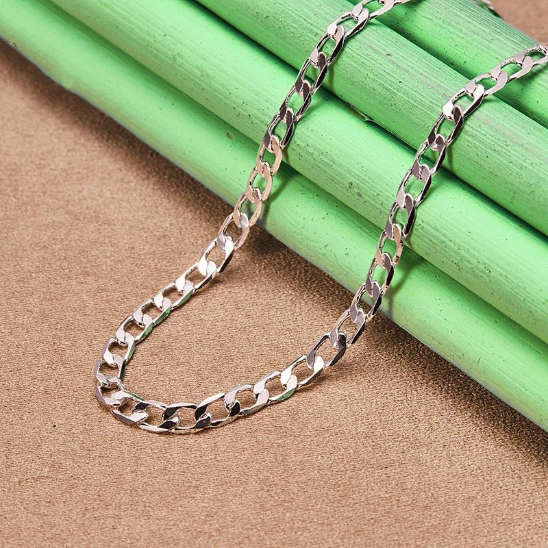 Genuine 925 Sterling Silver 4mm Sideways Cuban Necklace.