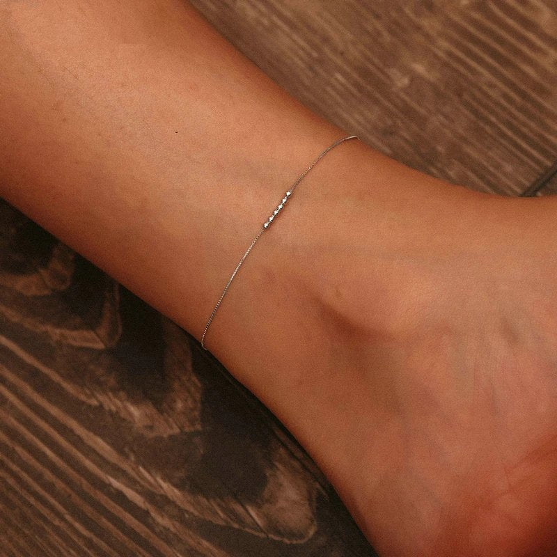 Genuine 925 Sterling Silver Small Beads Anklet, SCT007.