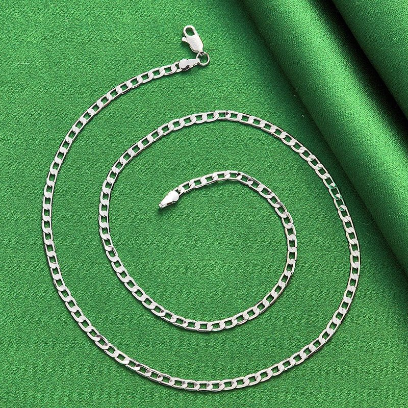 Genuine 925 Sterling Silver 4mm Sideways Cuban Necklace.