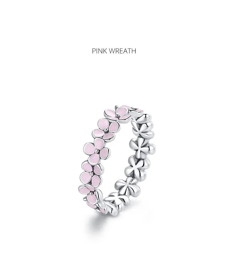 Pure S925 sterling silver Pink Wreath ring.