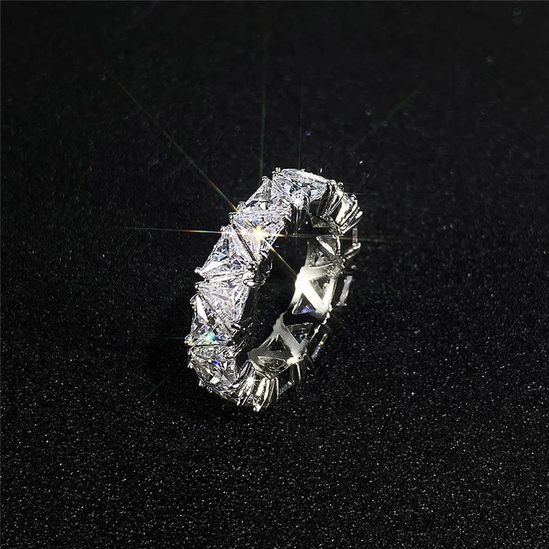 Promise rings, unique triangular cubic zirconia design, top quality.