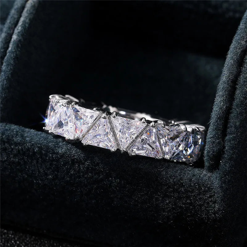 Promise rings, unique triangular cubic zirconia design, top quality.