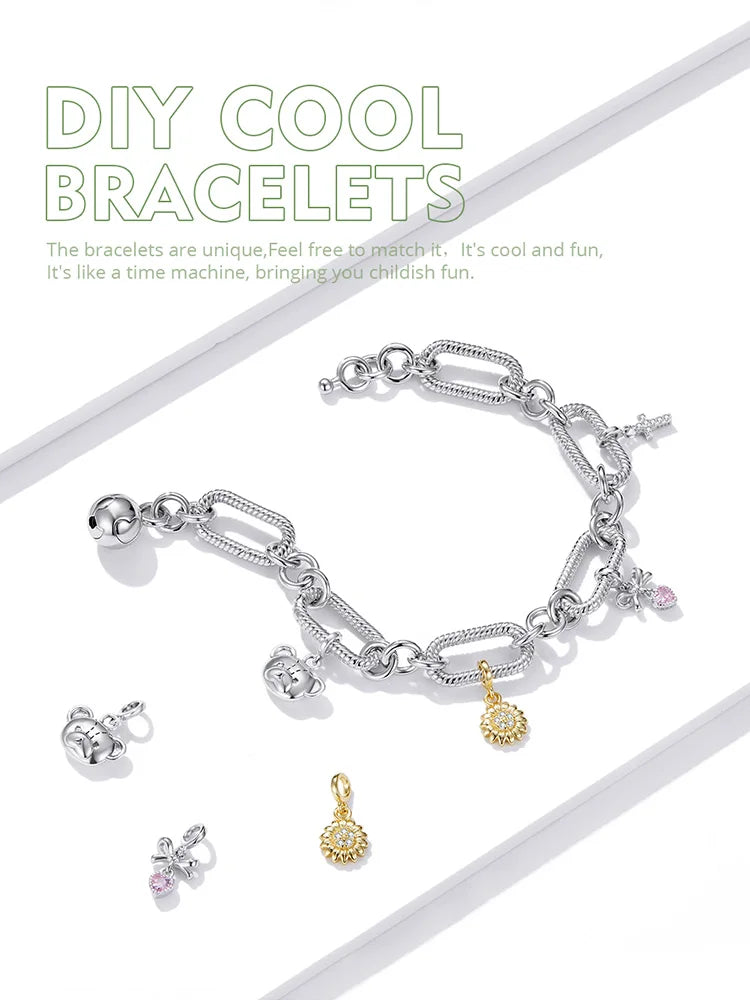 Genuine 925 Sterling Silver charm bracelet.