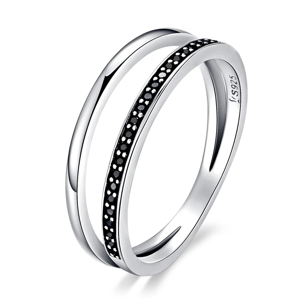 Genuine 925 sterling silver double circle stackable ring.