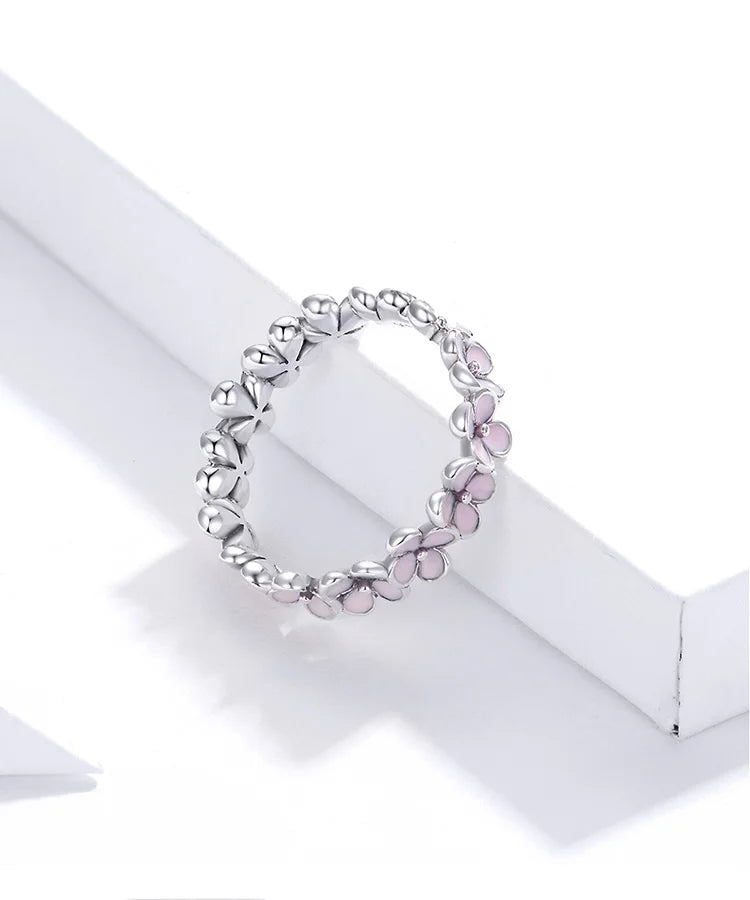 Pure S925 sterling silver Pink Wreath ring.