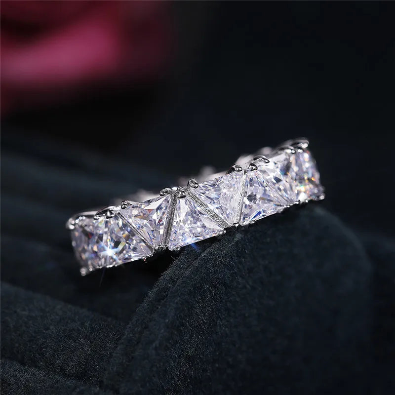 Promise rings, unique triangular cubic zirconia design, top quality.