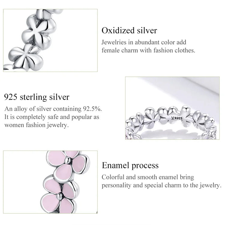 Pure S925 sterling silver Pink Wreath ring.