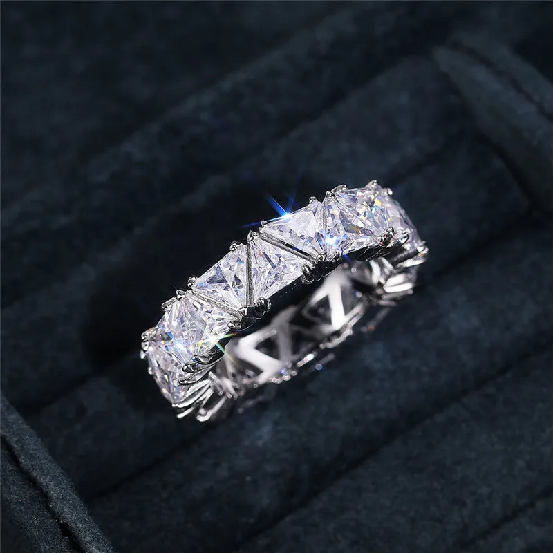 Promise rings, unique triangular cubic zirconia design, top quality.