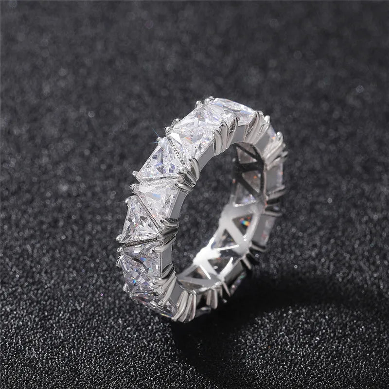 Promise rings, unique triangular cubic zirconia design, top quality.