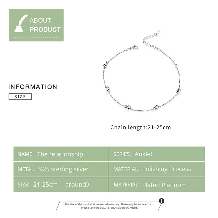 Minimalist Pure Sterling Silver Round Bead Anklet SCT 005.