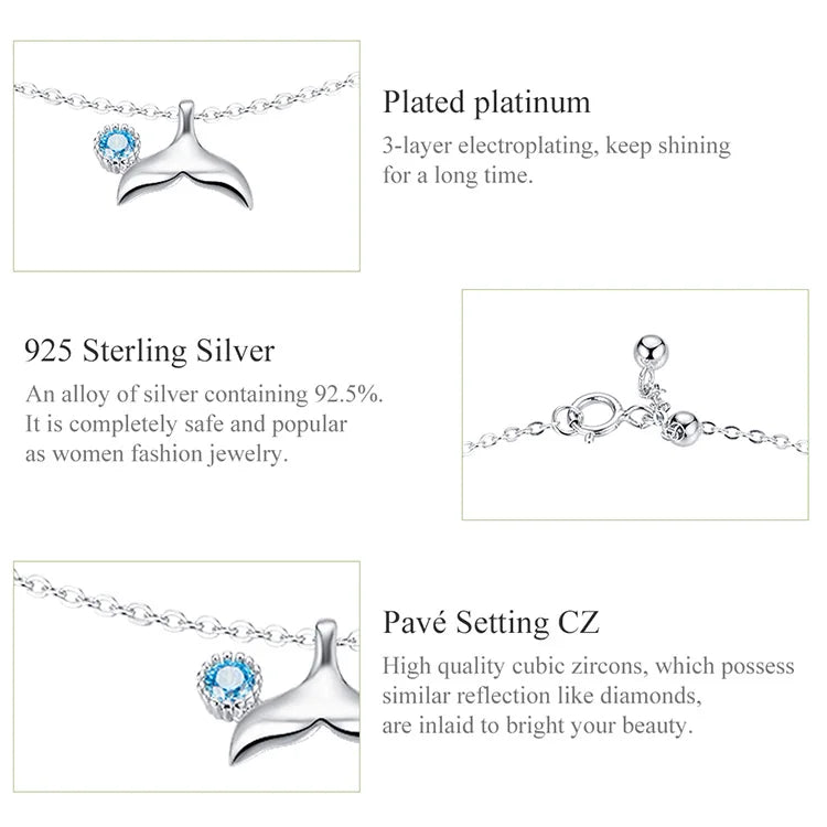 Ocean Blue Mermaid Anklet 925 Sterling Silver. SCT 004.