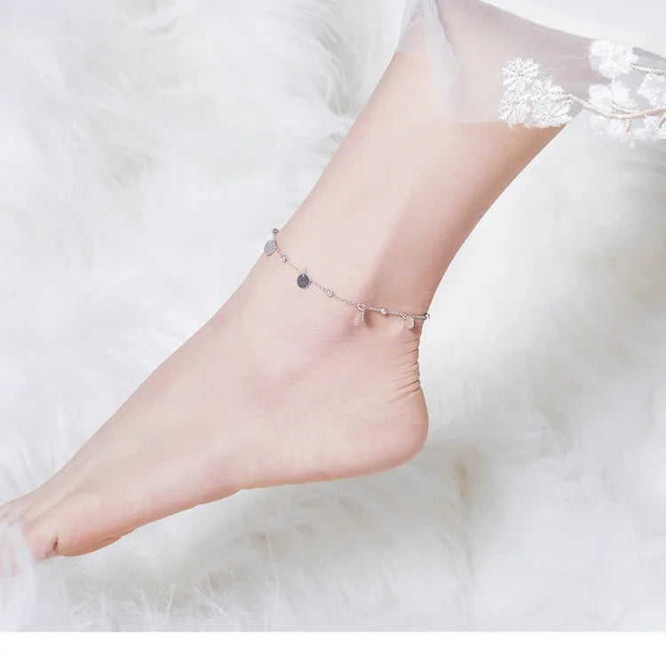 Pure 925 sterling silver anklet with minimalist geometric beads. SCT011.