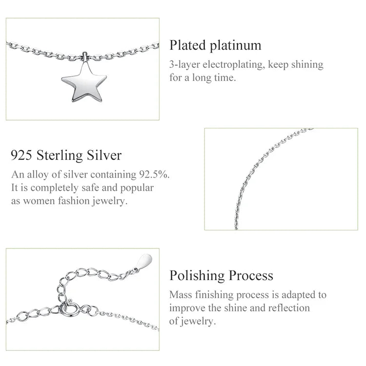 Genuine 925 Sterling Silver Anklet, Star Design, Luxury Jewelry, SCT009.