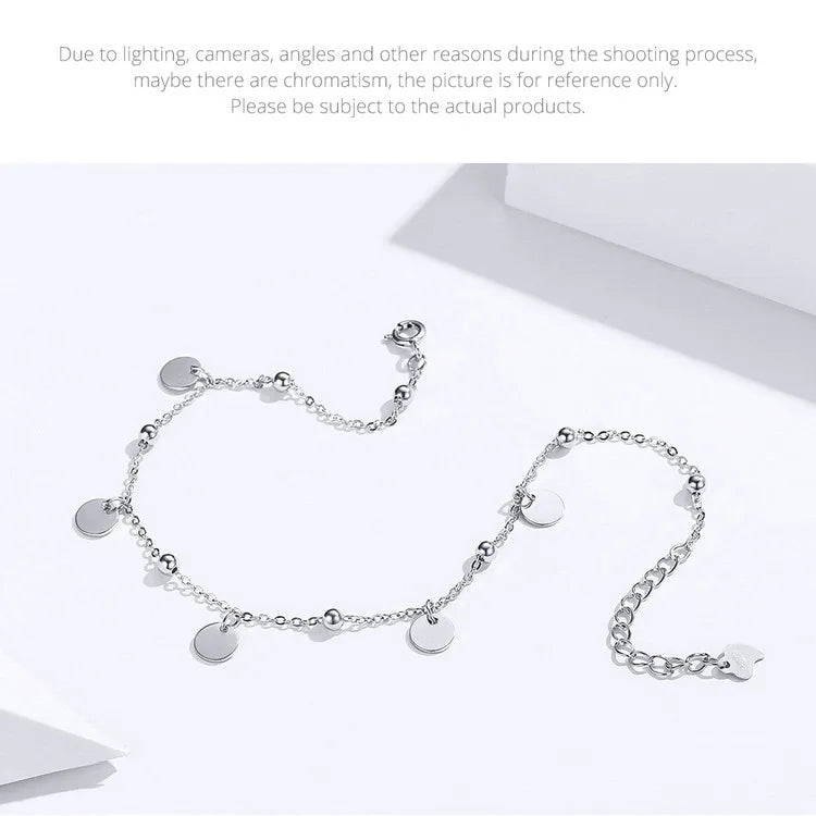 Pure 925 sterling silver anklet with minimalist geometric beads. SCT011.