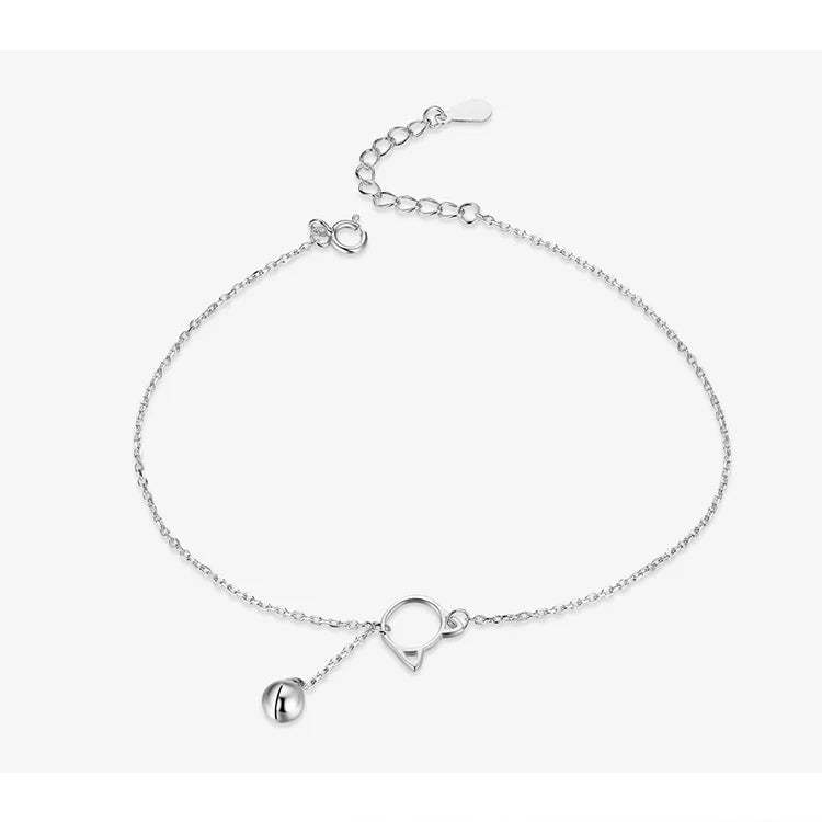 Genuine Solid 925 Sterling Silver Simple Bell and Cat Anklet Bracelet SCT003.