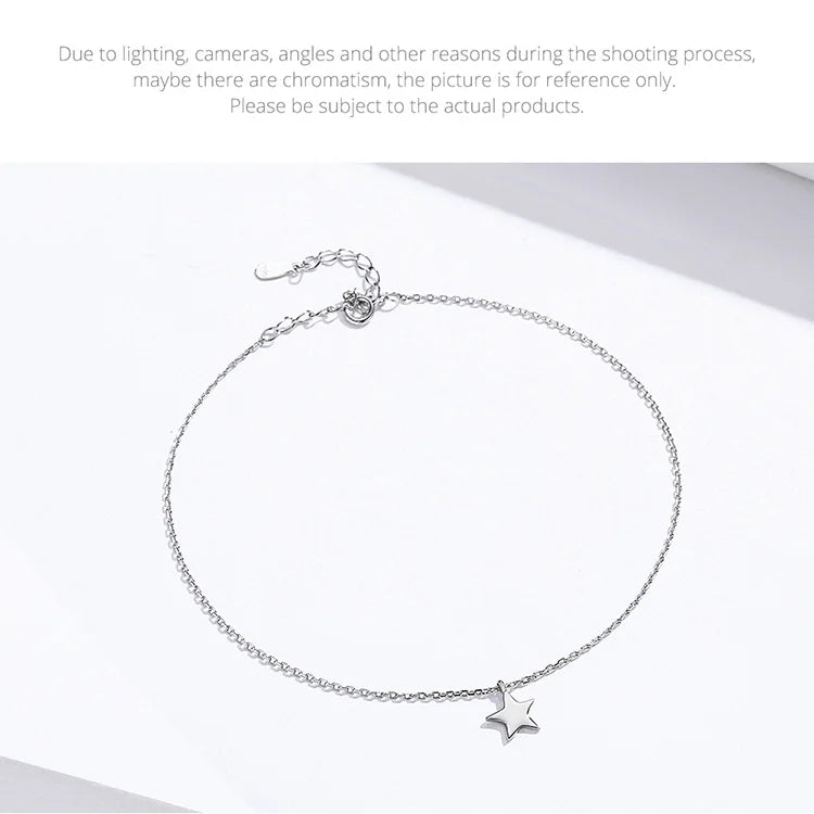 Genuine 925 Sterling Silver Anklet, Star Design, Luxury Jewelry, SCT009.