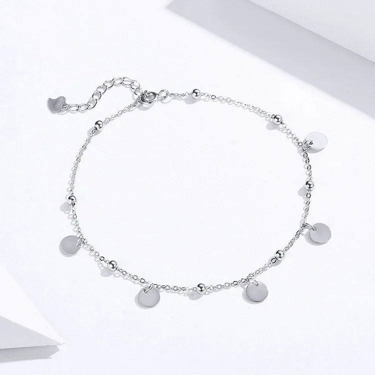 Pure 925 sterling silver anklet with minimalist geometric beads. SCT011.