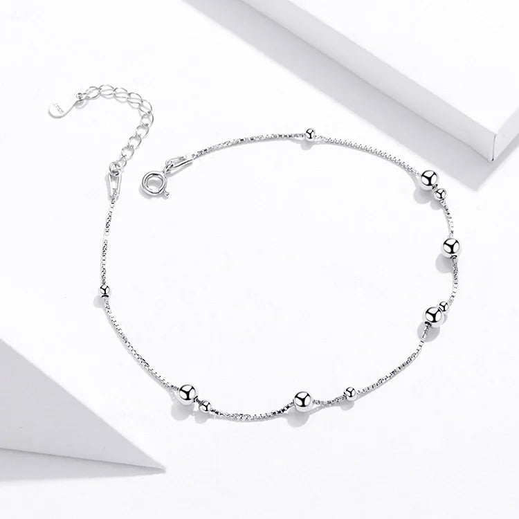 Minimalist Pure Sterling Silver Round Bead Anklet SCT 005.