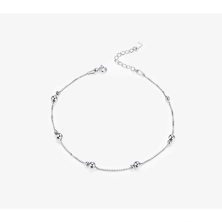 Minimalist Pure Sterling Silver Round Bead Anklet SCT 005.