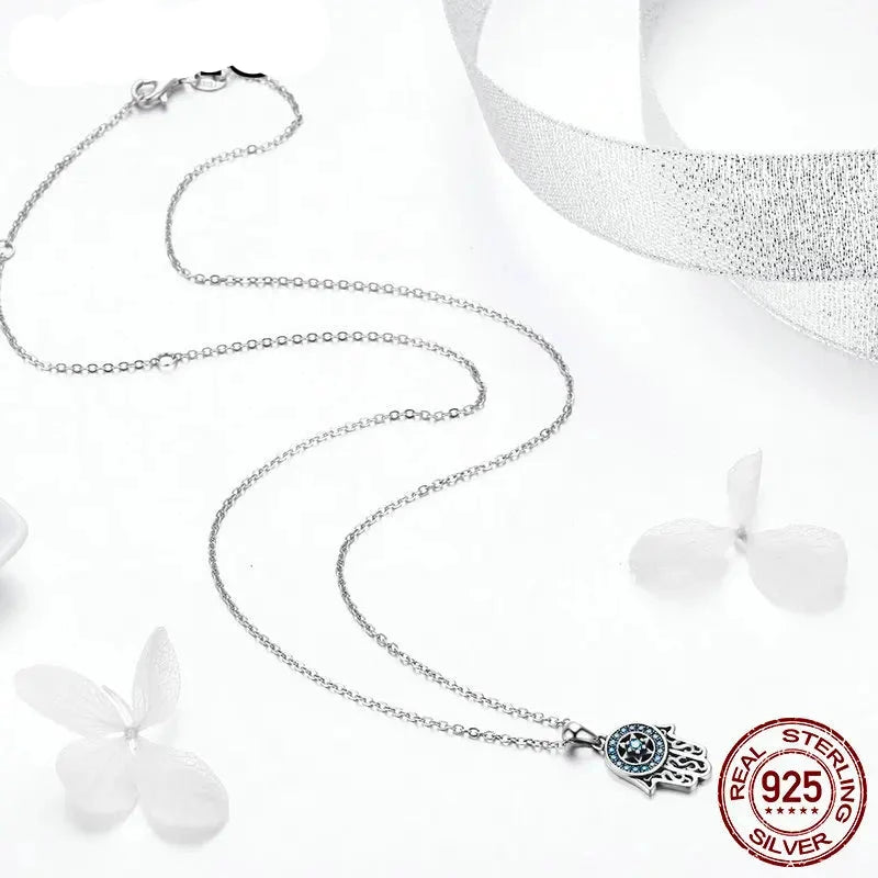 Lucky Hand Necklace, Pure 925 Sterling Silver.