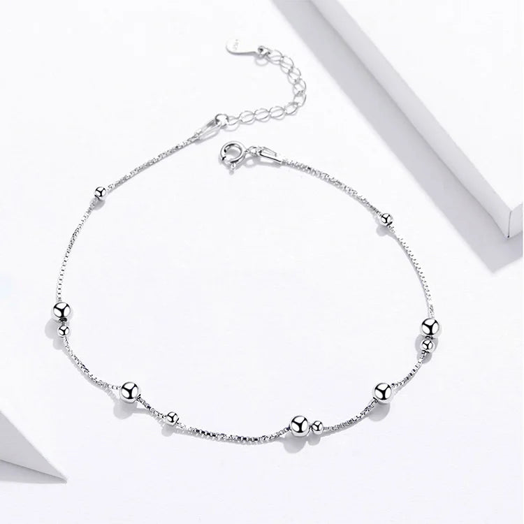 Minimalist Pure Sterling Silver Round Bead Anklet SCT 005.