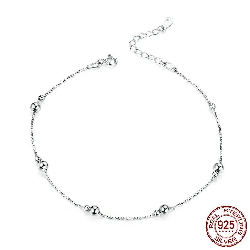 Minimalist Pure Sterling Silver Round Bead Anklet SCT 005.