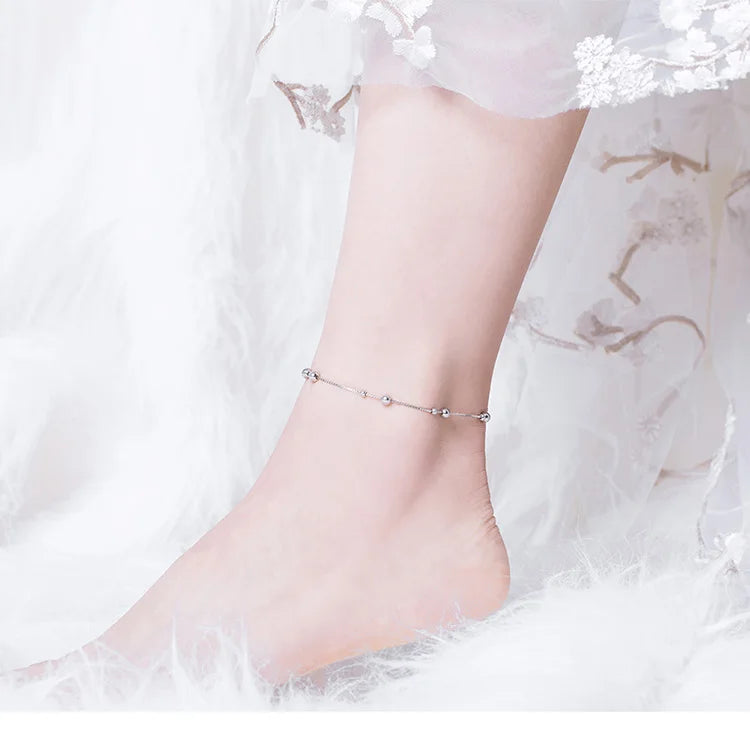 Minimalist Pure Sterling Silver Round Bead Anklet SCT 005.