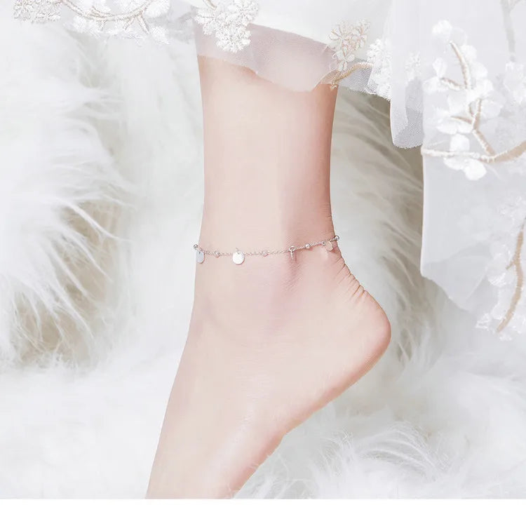 Pure 925 sterling silver anklet with minimalist geometric beads. SCT011.