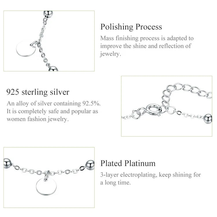 Pure 925 sterling silver anklet with minimalist geometric beads. SCT011.