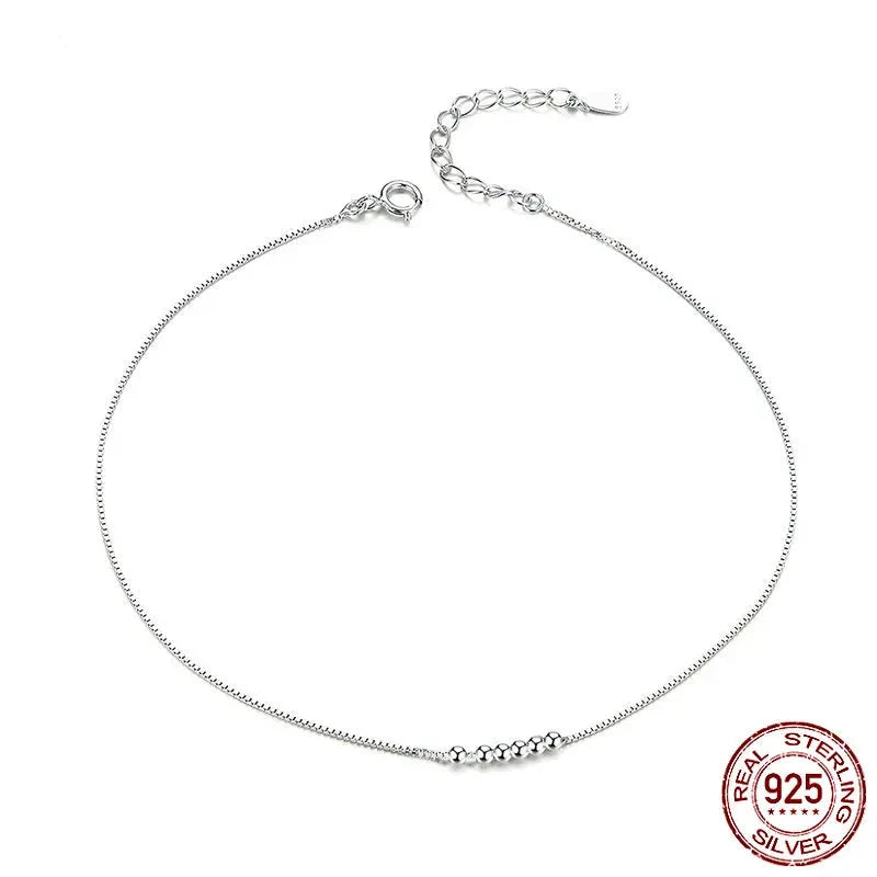 Genuine 925 Sterling Silver Small Beads Anklet, SCT007.