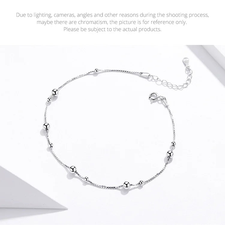 Minimalist Pure Sterling Silver Round Bead Anklet SCT 005.