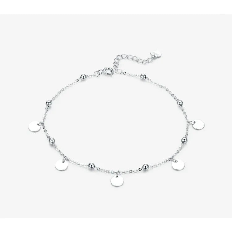 Pure 925 sterling silver anklet with minimalist geometric beads. SCT011.