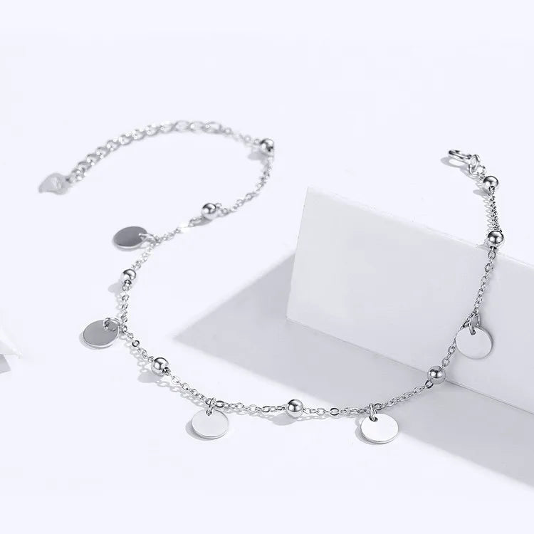 Pure 925 sterling silver anklet with minimalist geometric beads. SCT011.