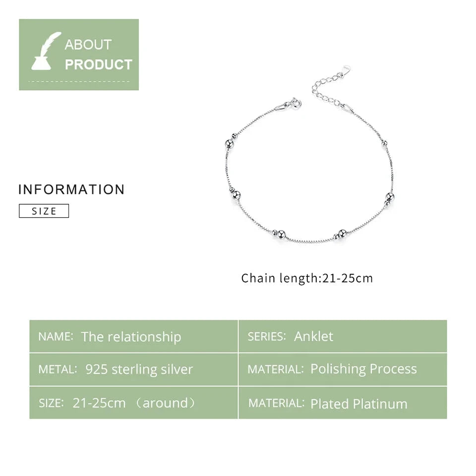 Minimalist Pure Sterling Silver Round Bead Anklet SCT 005.