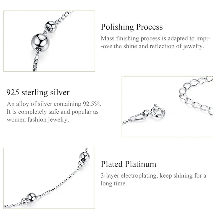 Minimalist Pure Sterling Silver Round Bead Anklet SCT 005.