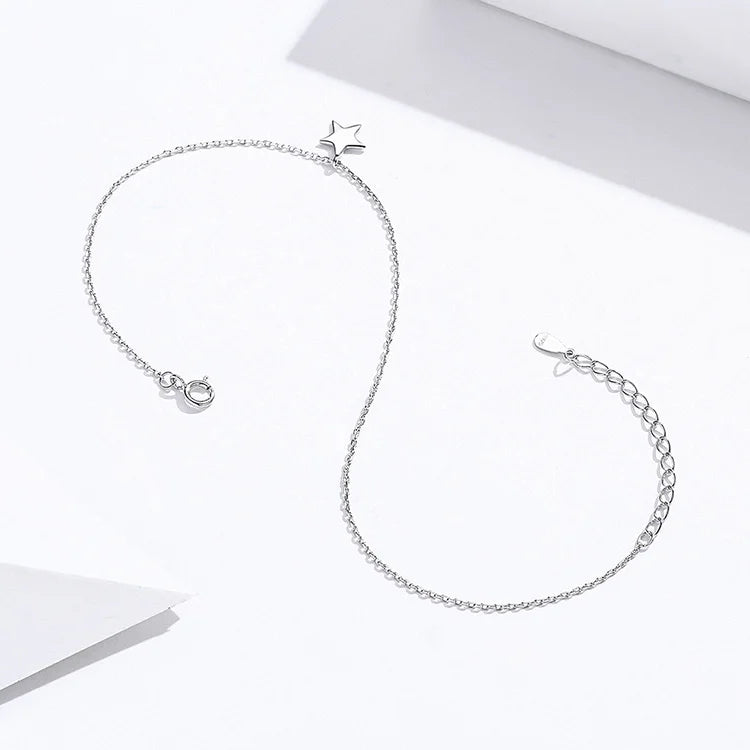 Genuine 925 Sterling Silver Anklet, Star Design, Luxury Jewelry, SCT009.