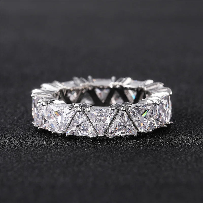 Promise rings, unique triangular cubic zirconia design, top quality.