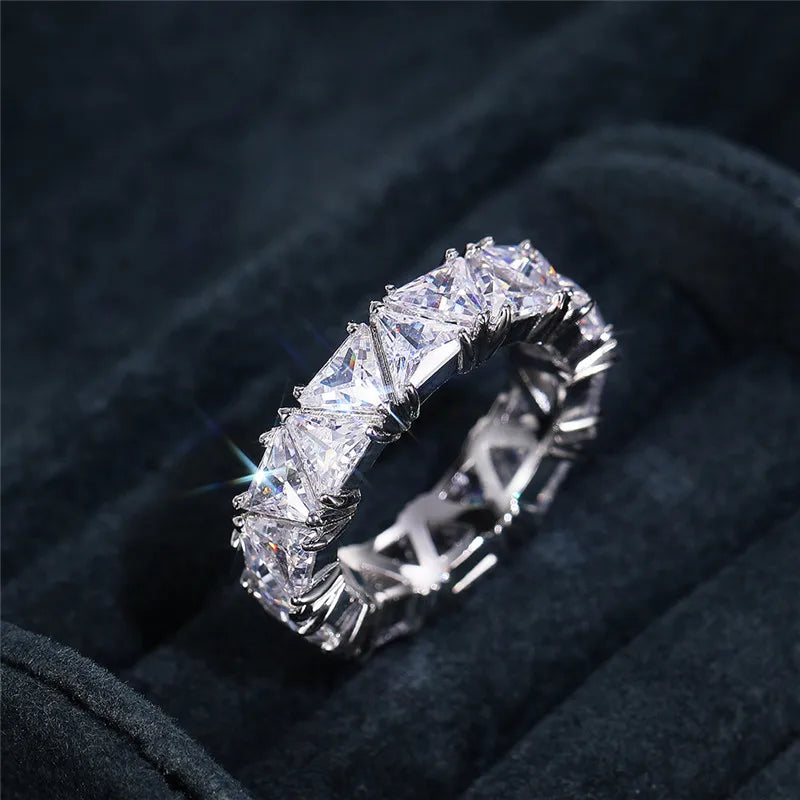 Promise rings, unique triangular cubic zirconia design, top quality.