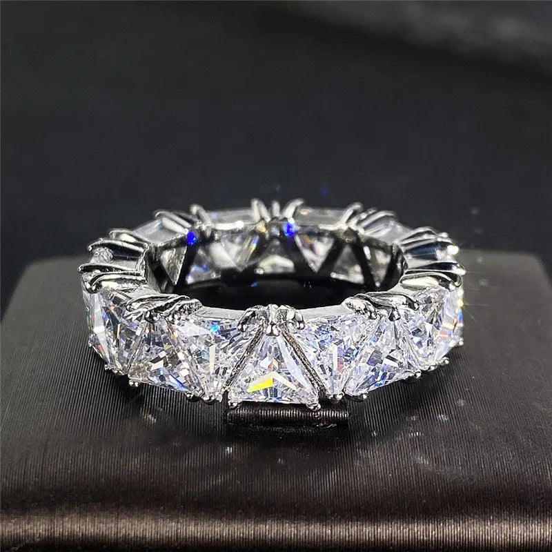 Promise rings, unique triangular cubic zirconia design, top quality.