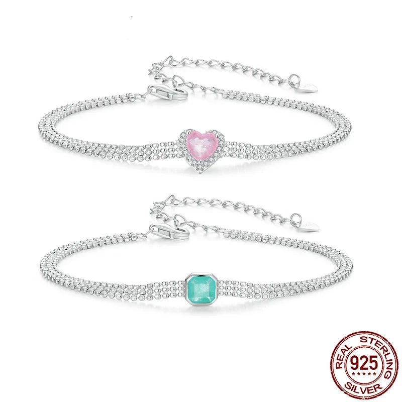 Iced Pink Heart Bracelet, Genuine 925 Sterling Silver.