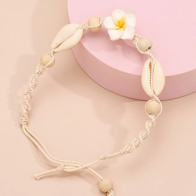 Boho Bohemian Seashell Flower Woven Anklet For Women.