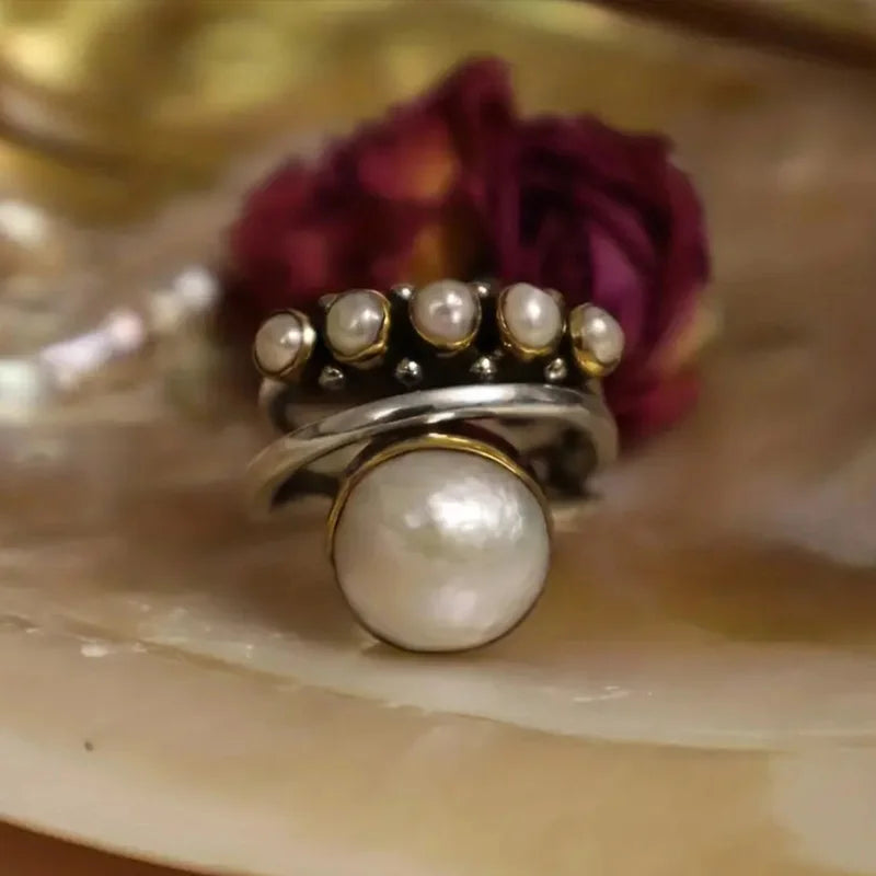 Vintage Imitation Pearl, Two-Tone Rings.