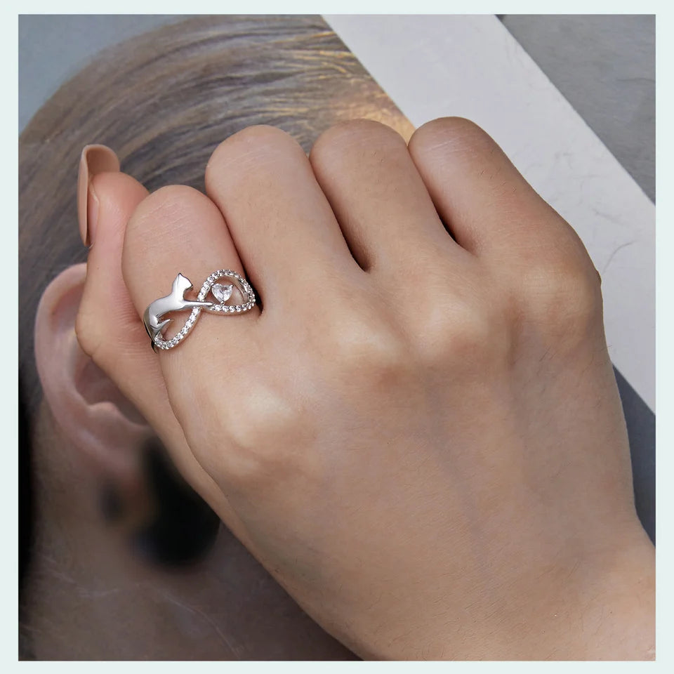 Pure 925 sterling silver cute cat ring, fine jewelry.